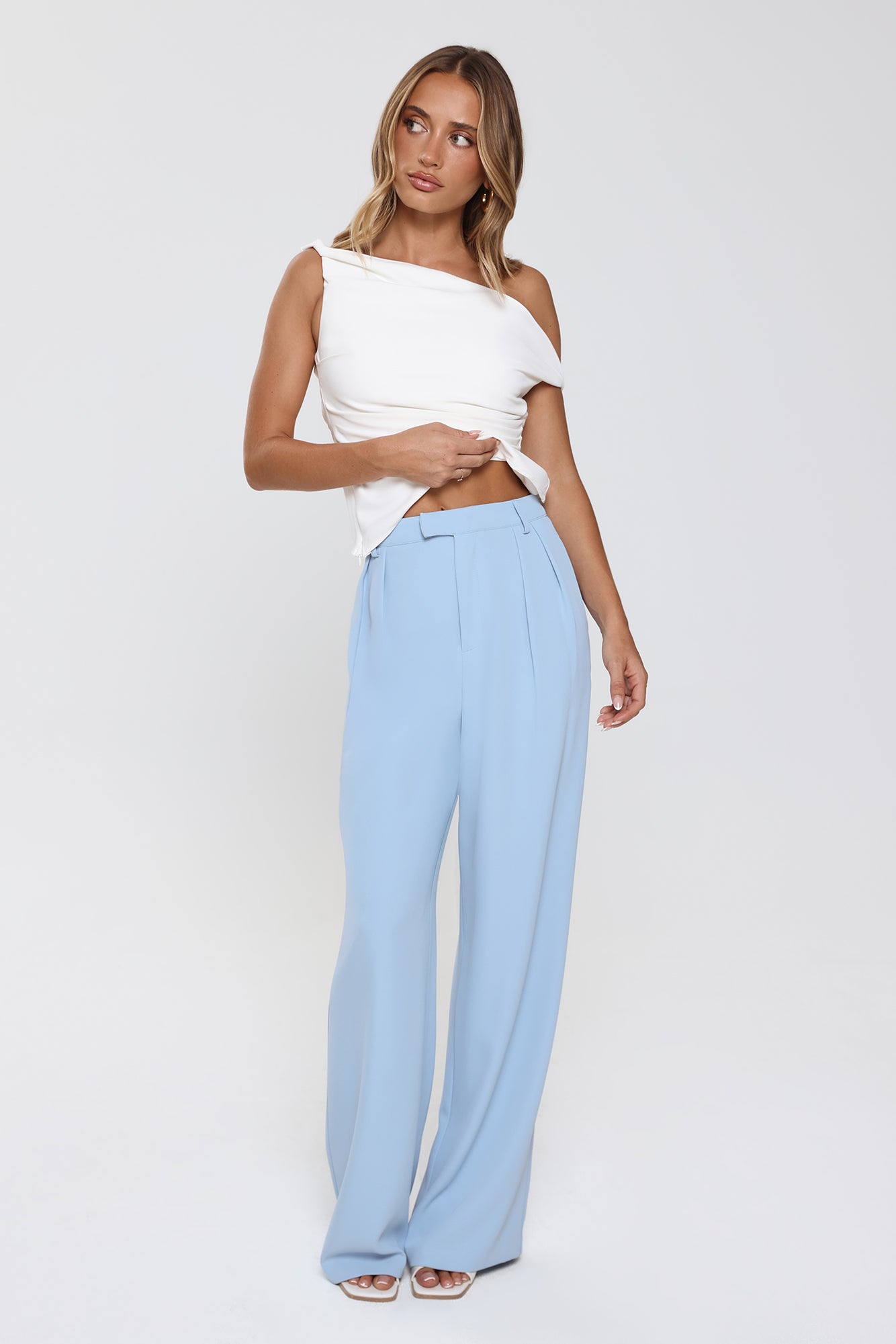 Linear Mood High Rise Straight Leg Tailored Pants Blue