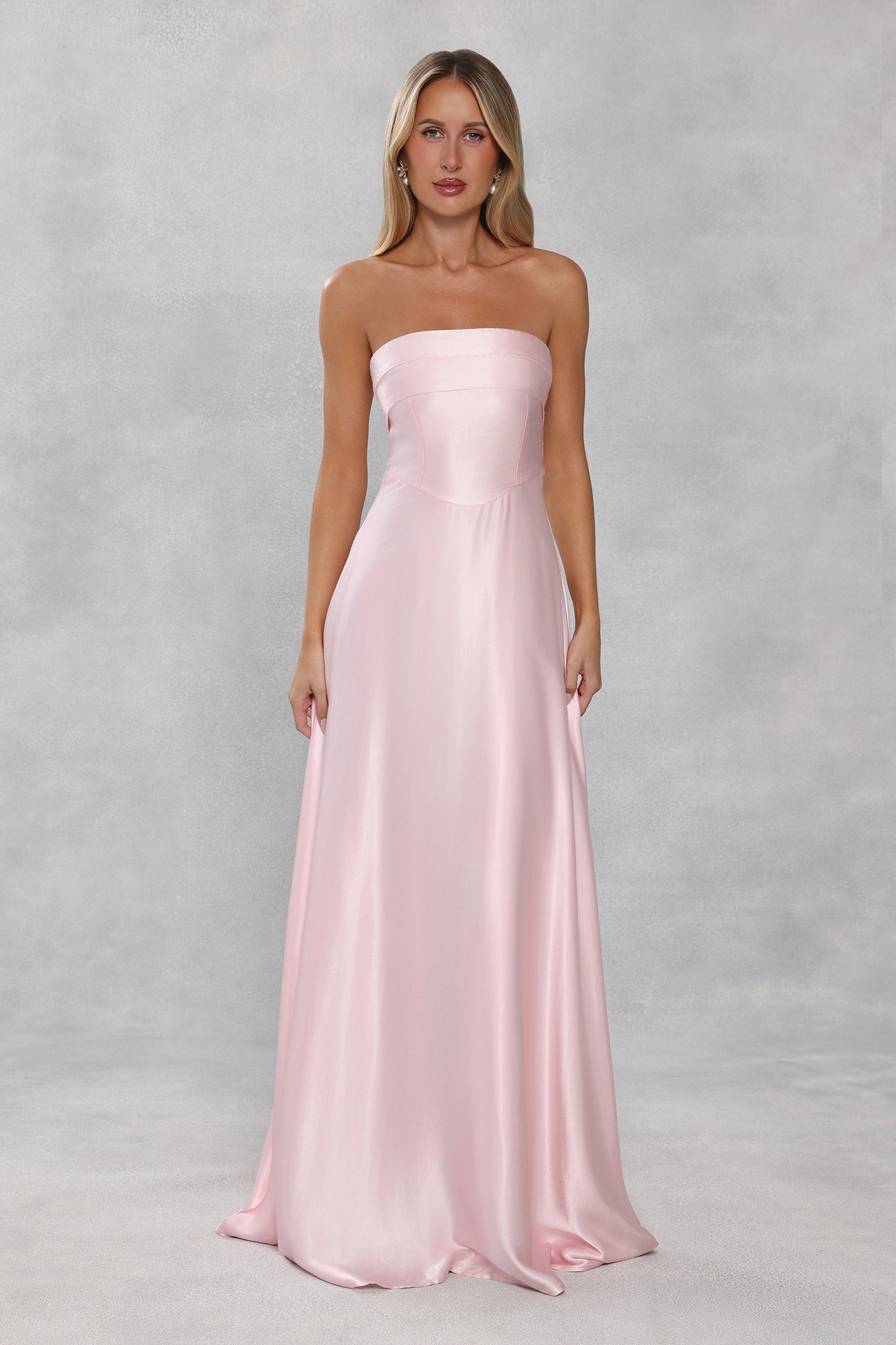 The Serina Strapless Satin Maxi Dress Light Pink