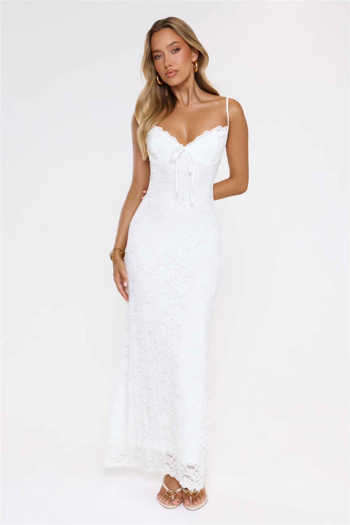 Moonlit Veil Lace Maxi Dress White