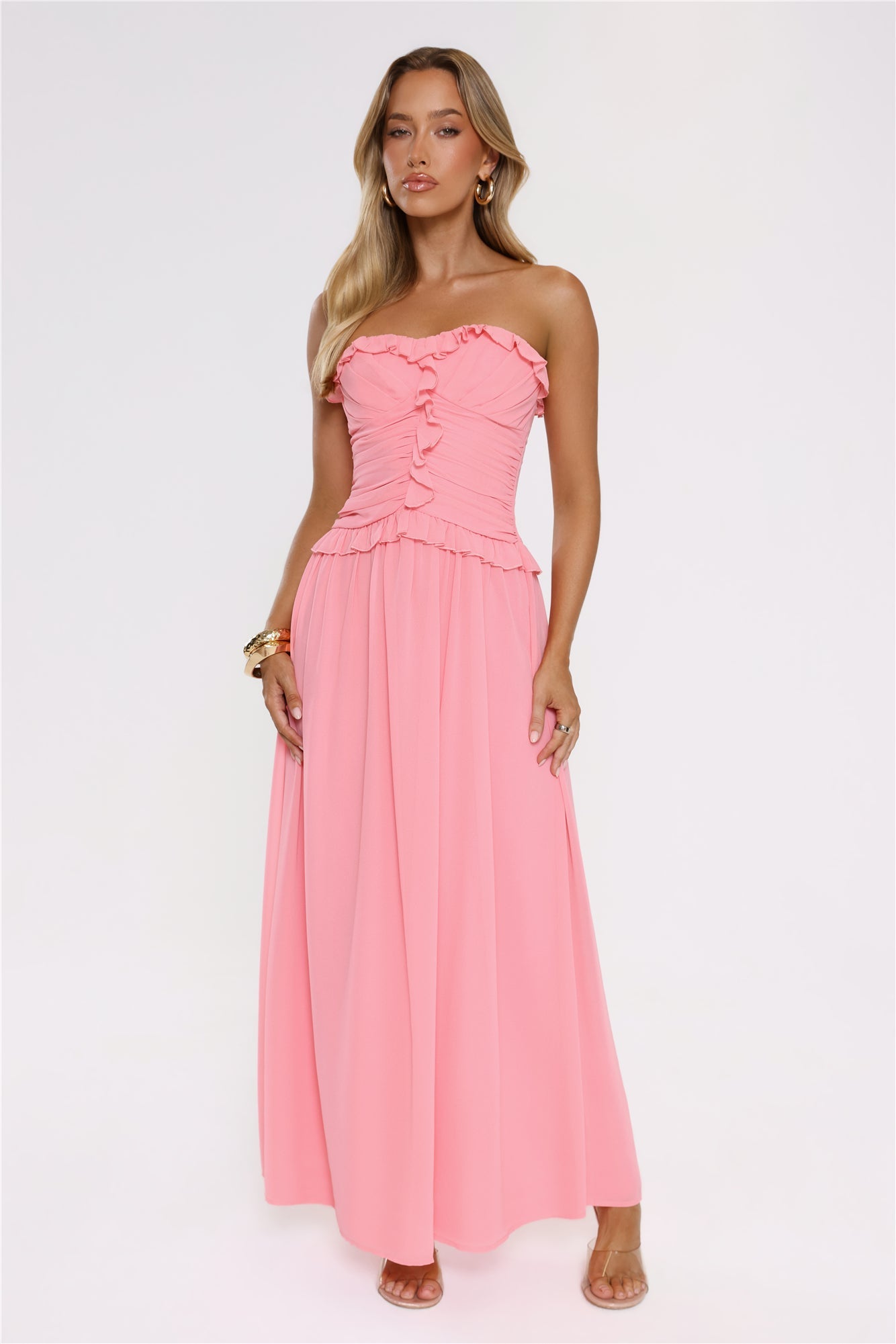 Hour Whispers Strapless Maxi Dress Pink