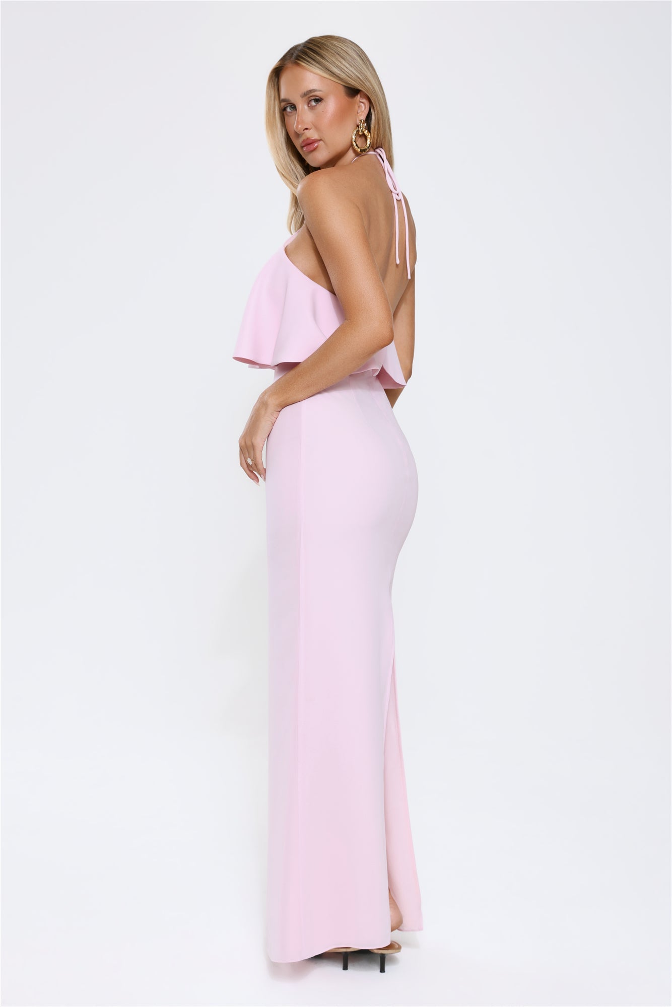 Silken Radiance Halter Maxi Dress Pink