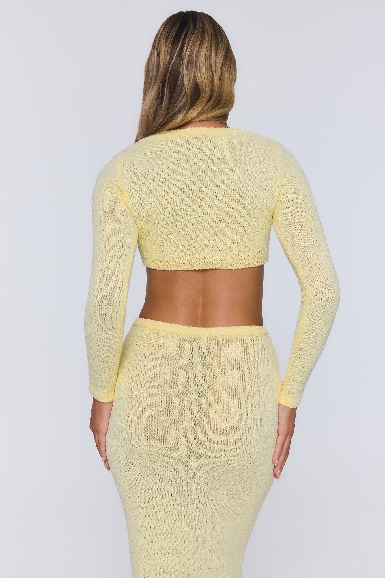 Sun Rose Knit Long Sleeve Crop Top Yellow