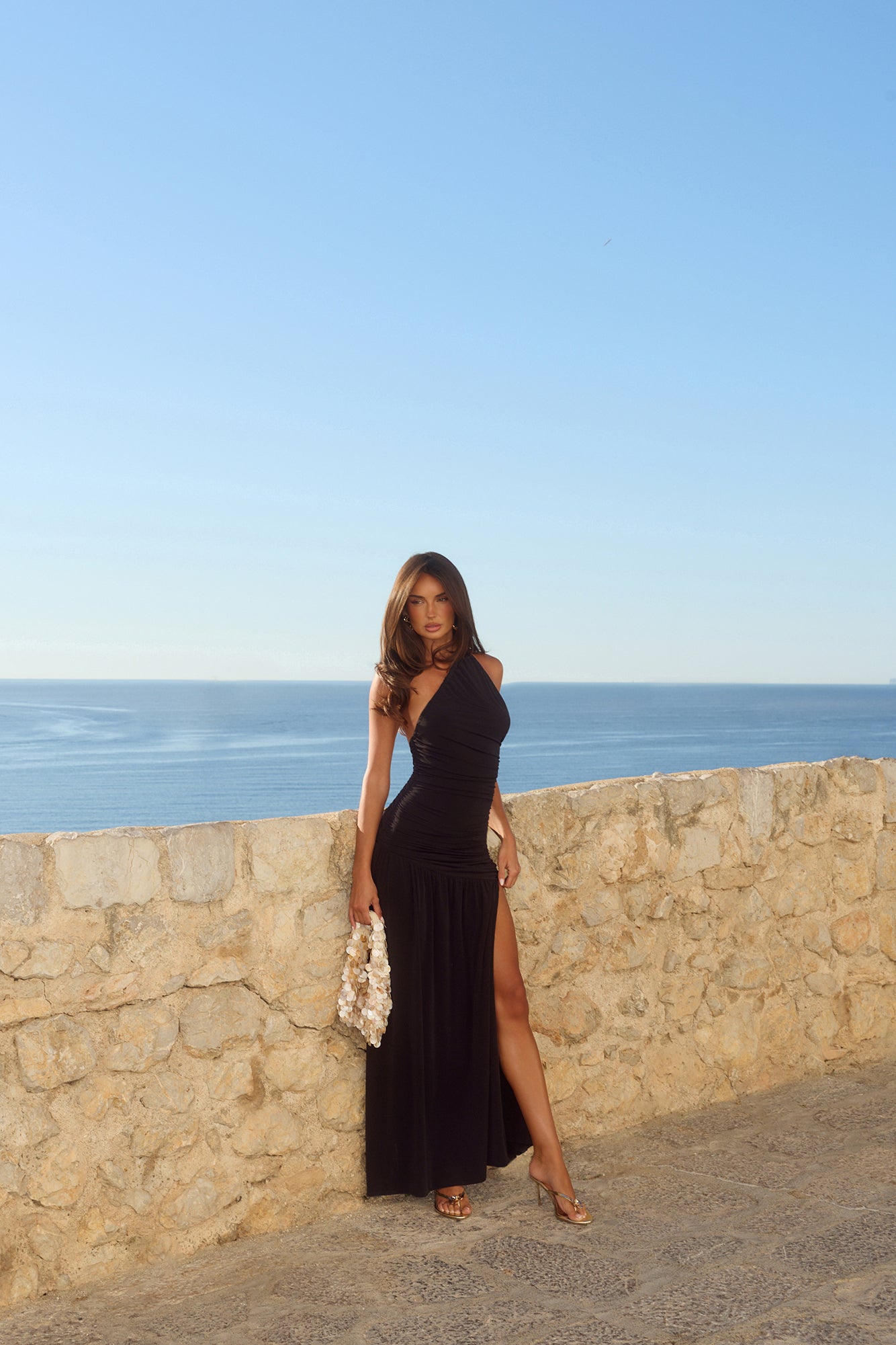 Spun In The Sun One Shoulder Maxi Dress Black