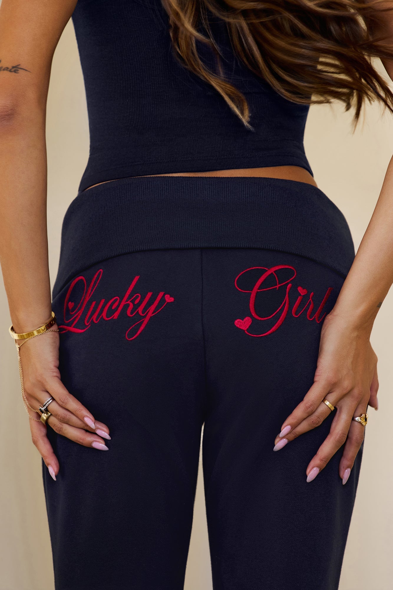 BASE Lucky Girl Fold Waist Pants Navy