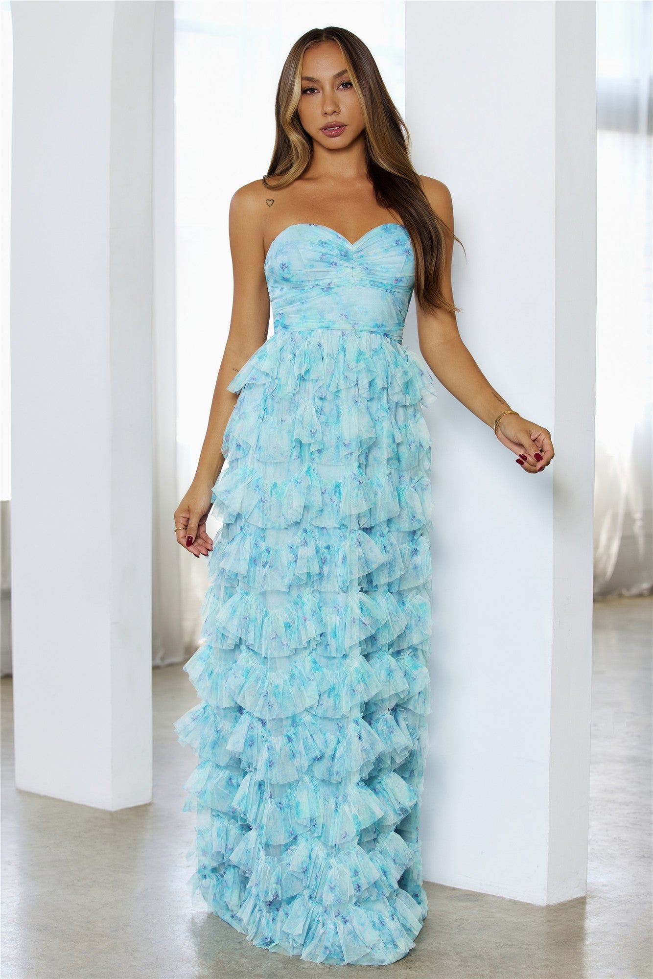 Festival Of You Strapless Tulle Maxi Dress Blue