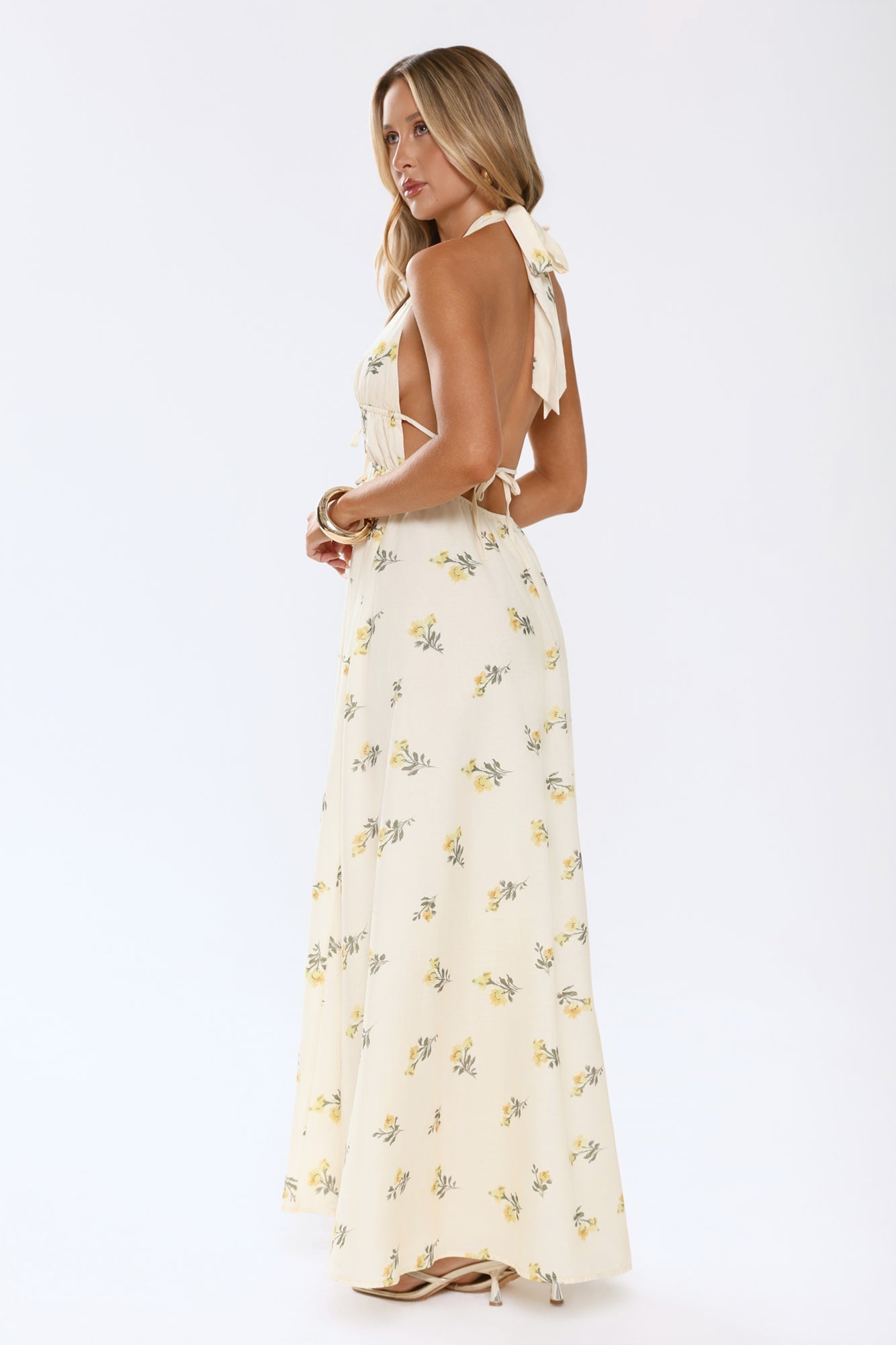 Sweet Reverie Halter Maxi Dress Yellow