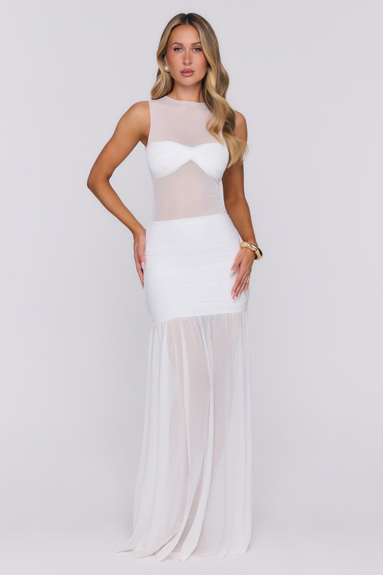 Sheer Glow Mesh Maxi Skirt Ivory
