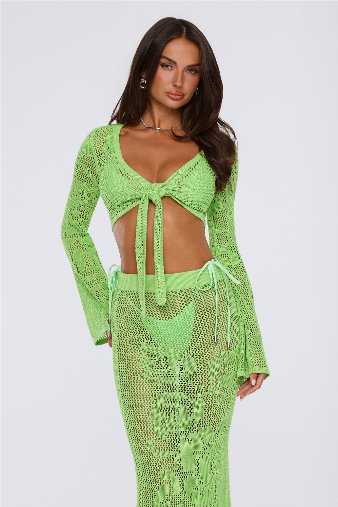Havana Sunset Knit Crop Top Lime Green