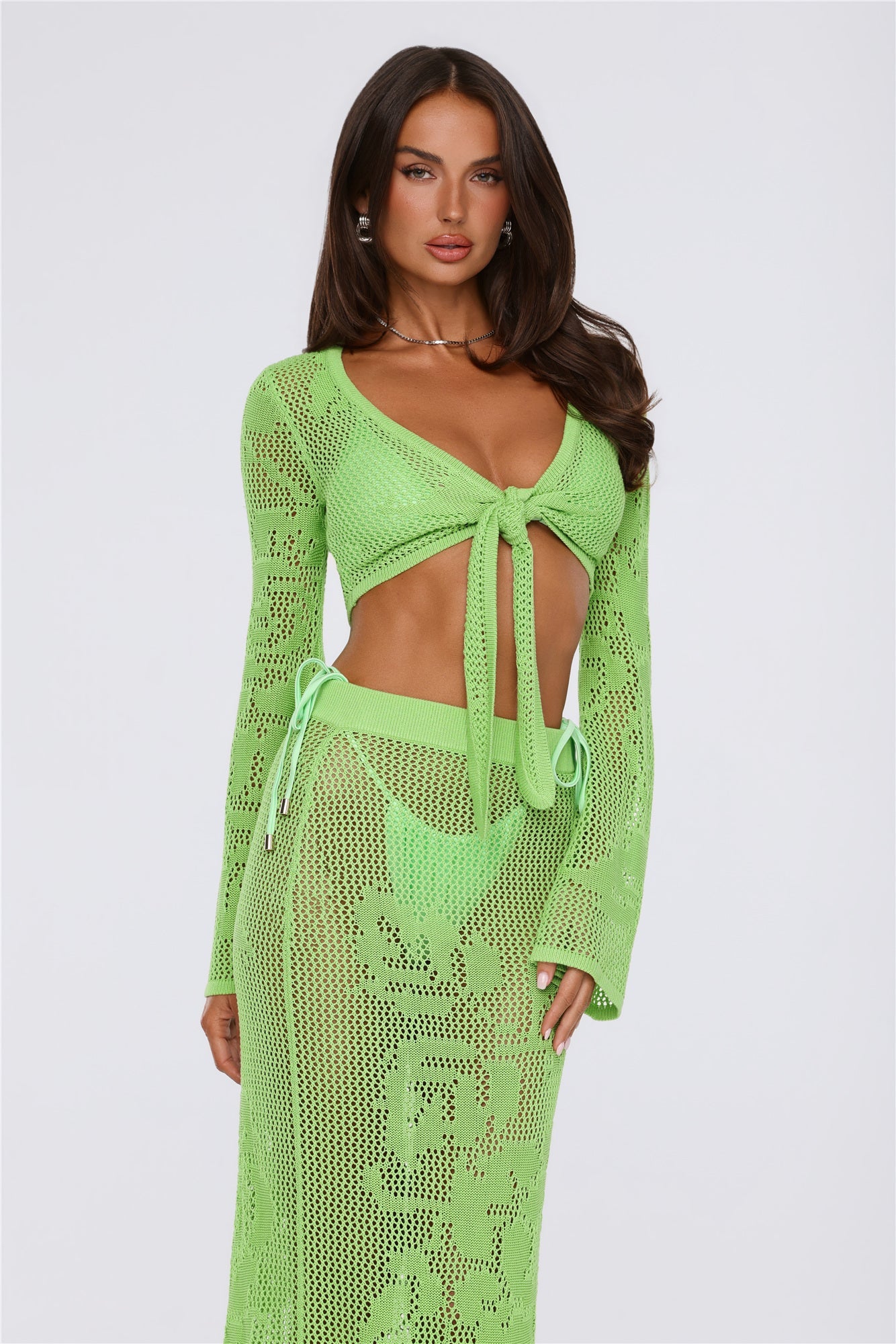 Havana Sunset Knit Crop Top Lime Green