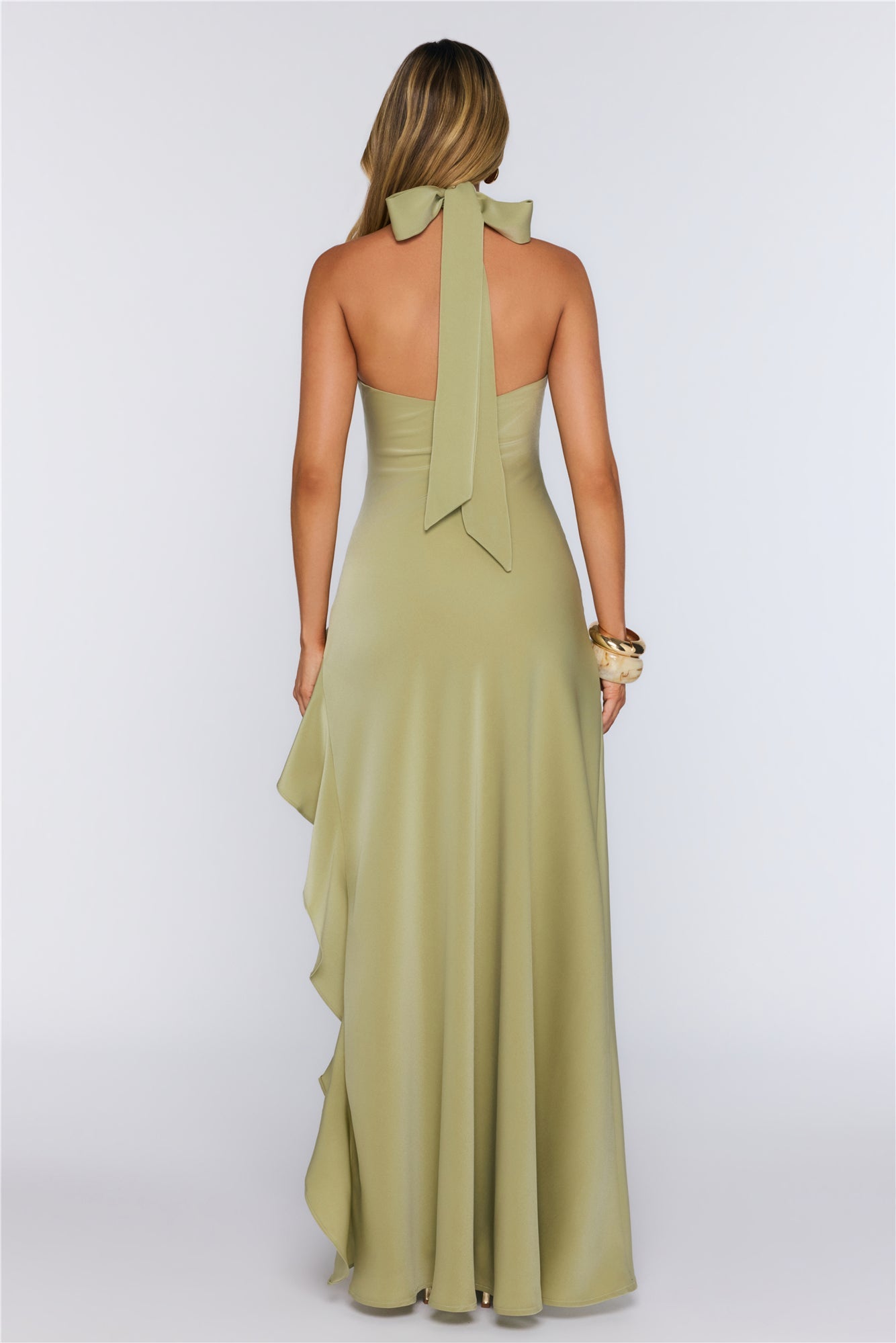 Dreamlight Halter Satin Maxi Dress Khaki