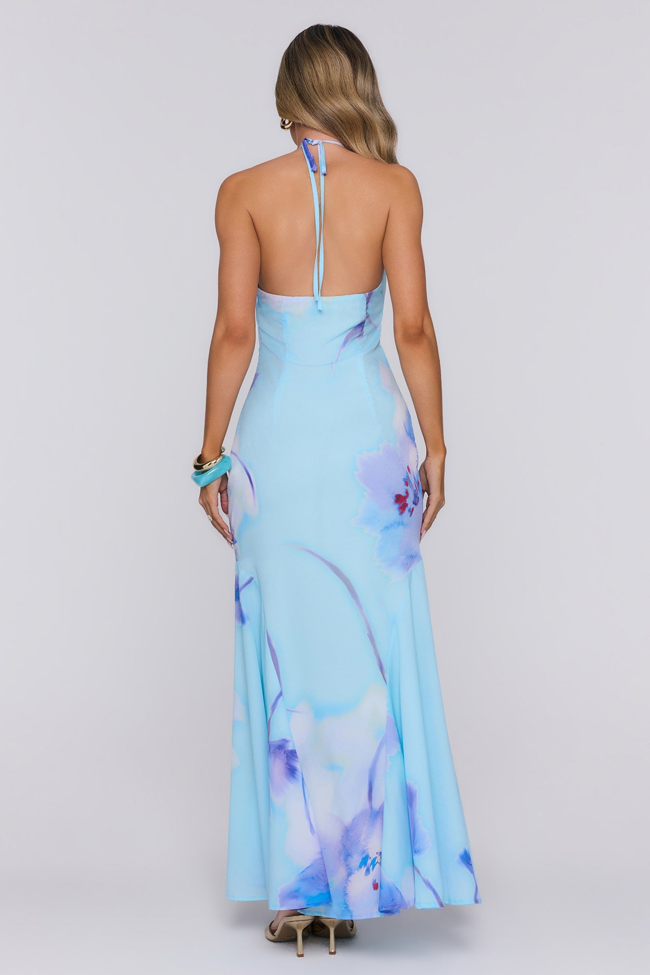 Blooming Tide Halter Maxi Dress Blue