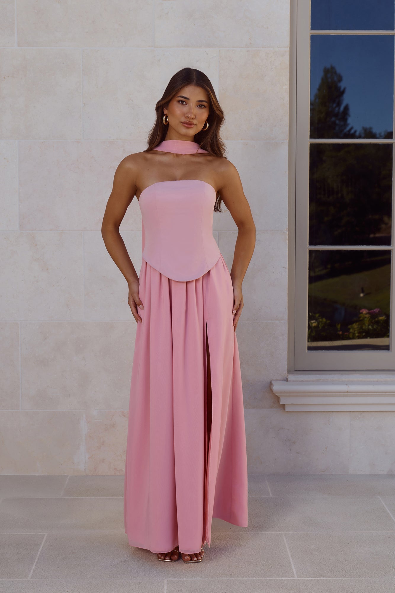 Polished Perfection Strapless Maxi Dress Pink