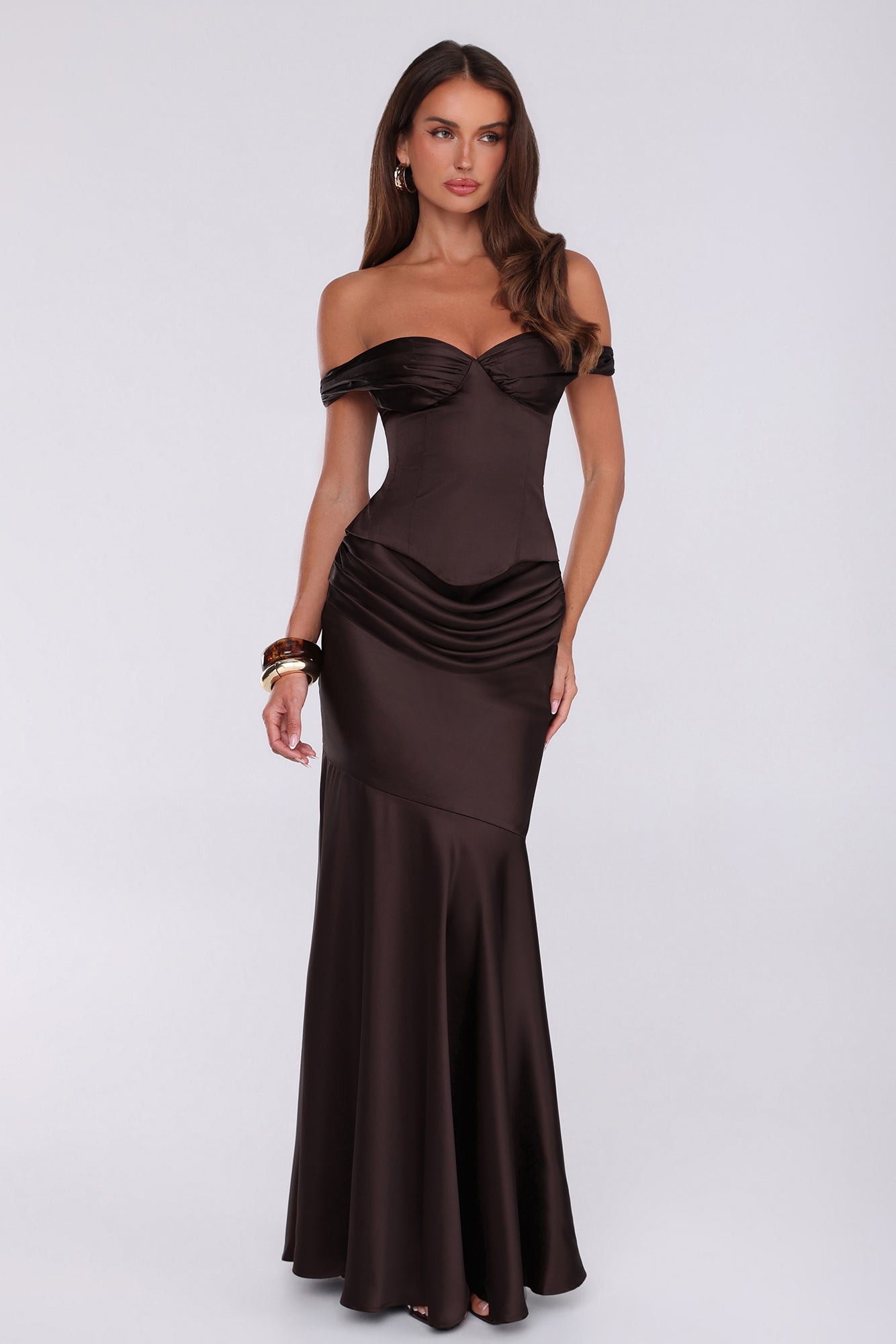 Final Fitting Satin Maxi Skirt Chocolate