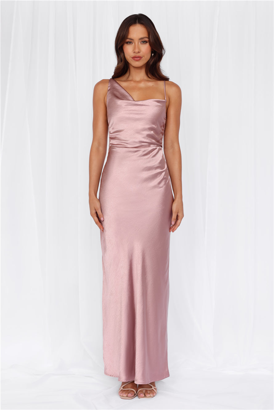 The Madeline Cowl Satin Maxi Dress Dusty Pink