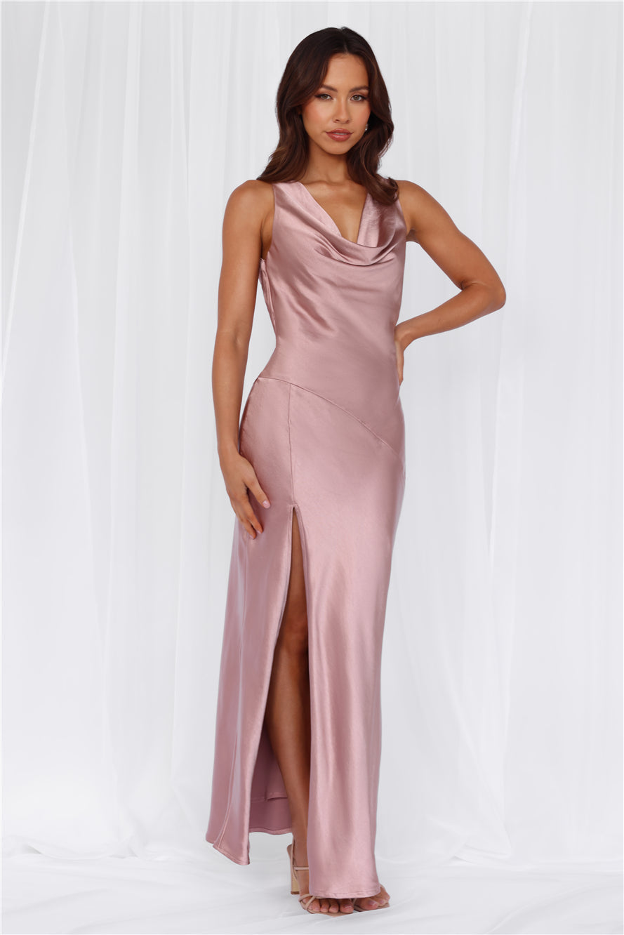 The Loretta Cowl Satin Maxi Dress Dusty Pink