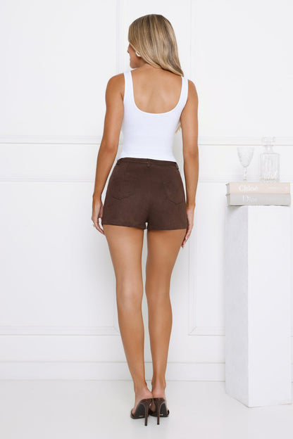 Model Off Duty Suede Shorts Brown