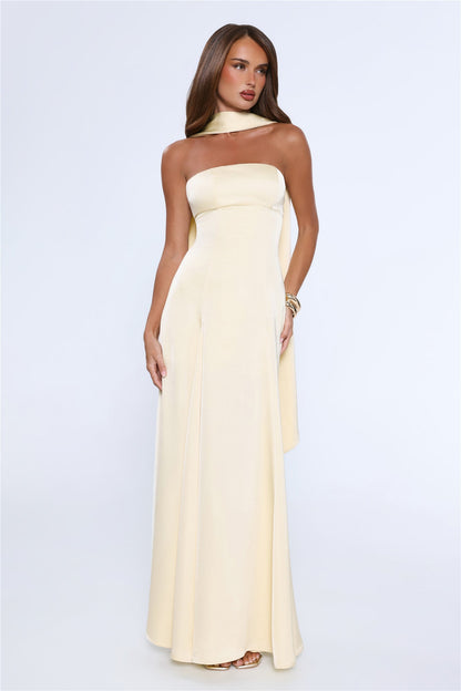 Satin Tempt Strapless Maxi Dress Lemon
