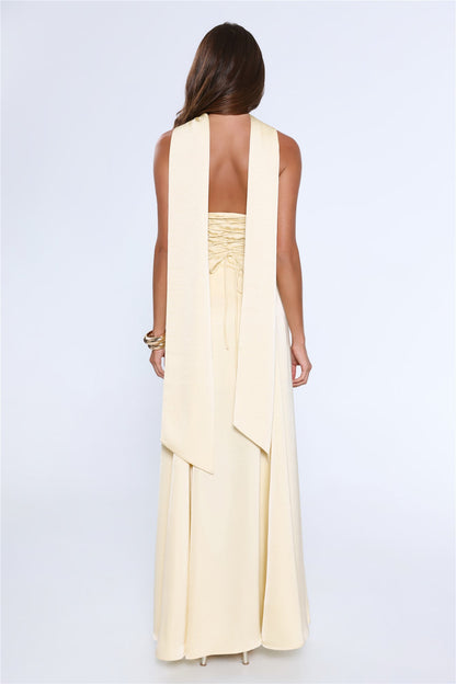 Satin Tempt Strapless Maxi Dress Lemon