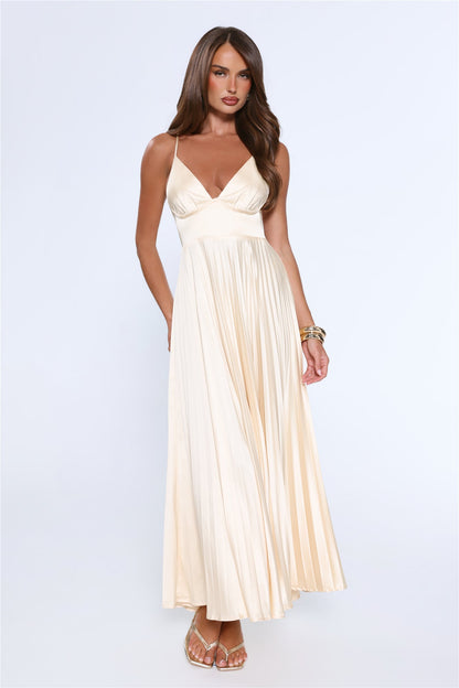 Elegance Found Pleated Maxi Dress Yellow