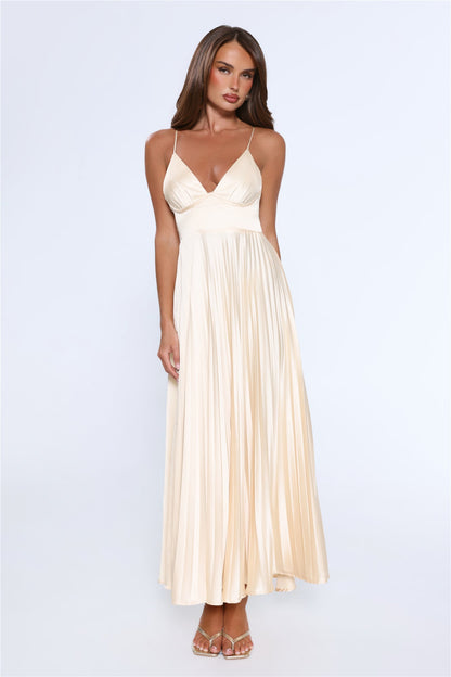 Elegance Found Pleated Maxi Dress Yellow