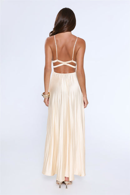 Elegance Found Pleated Maxi Dress Yellow