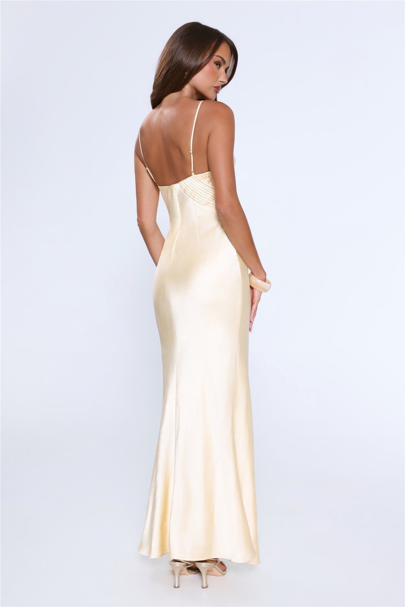 Silken Evenings Satin Maxi Dress Yellow