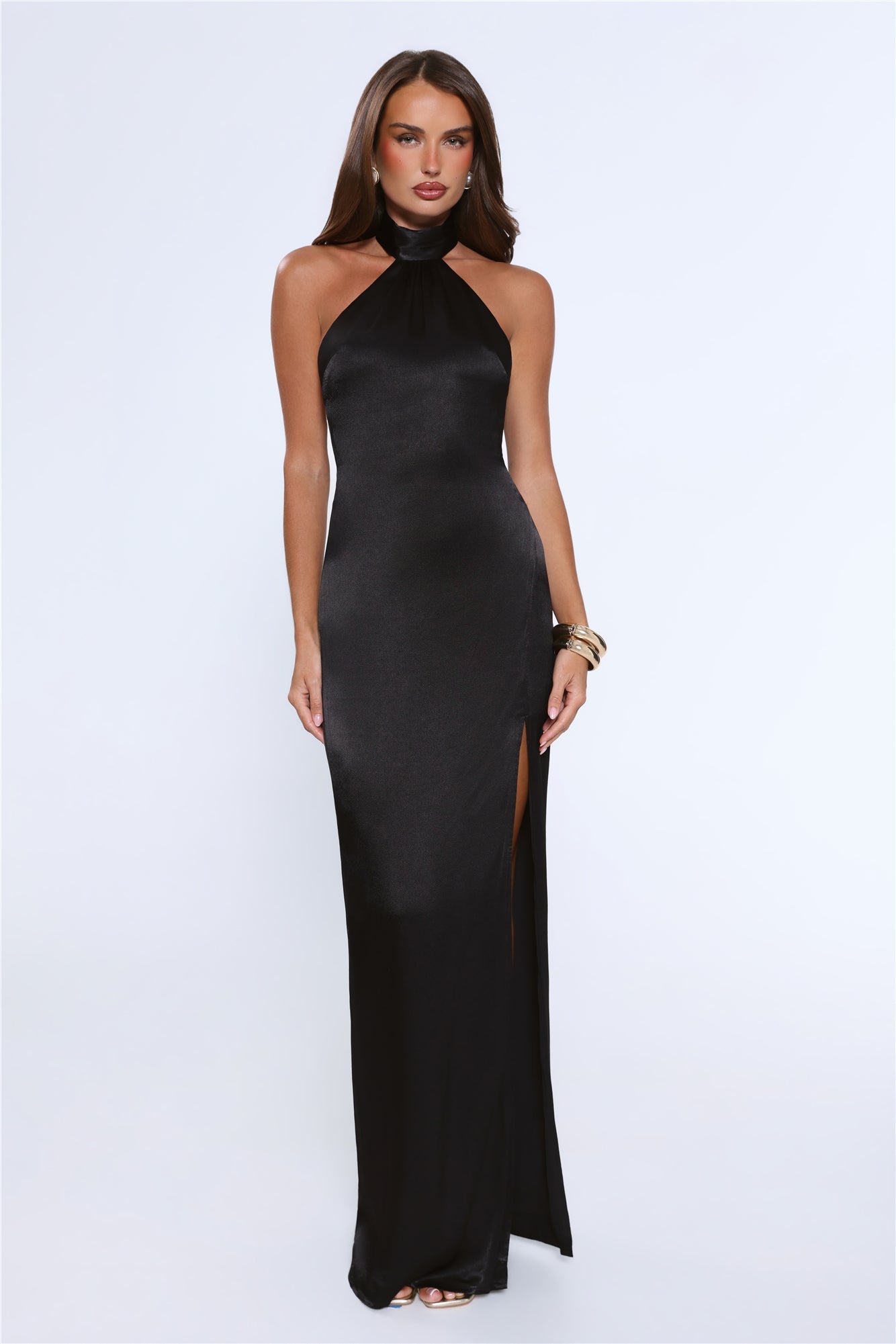 Effortless Luxe Halter Satin Maxi Dress Black