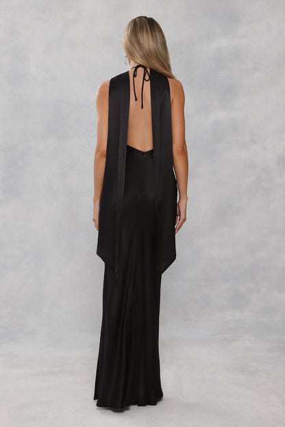 The Vivia Halter Satin Maxi Dress Black