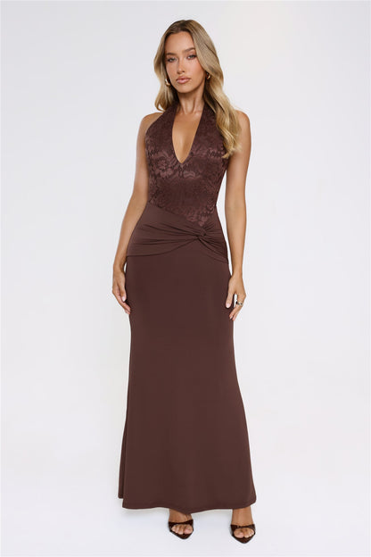 Always That Girl Halter Maxi Dress Brown