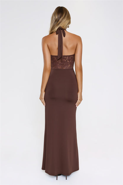 Always That Girl Halter Maxi Dress Brown