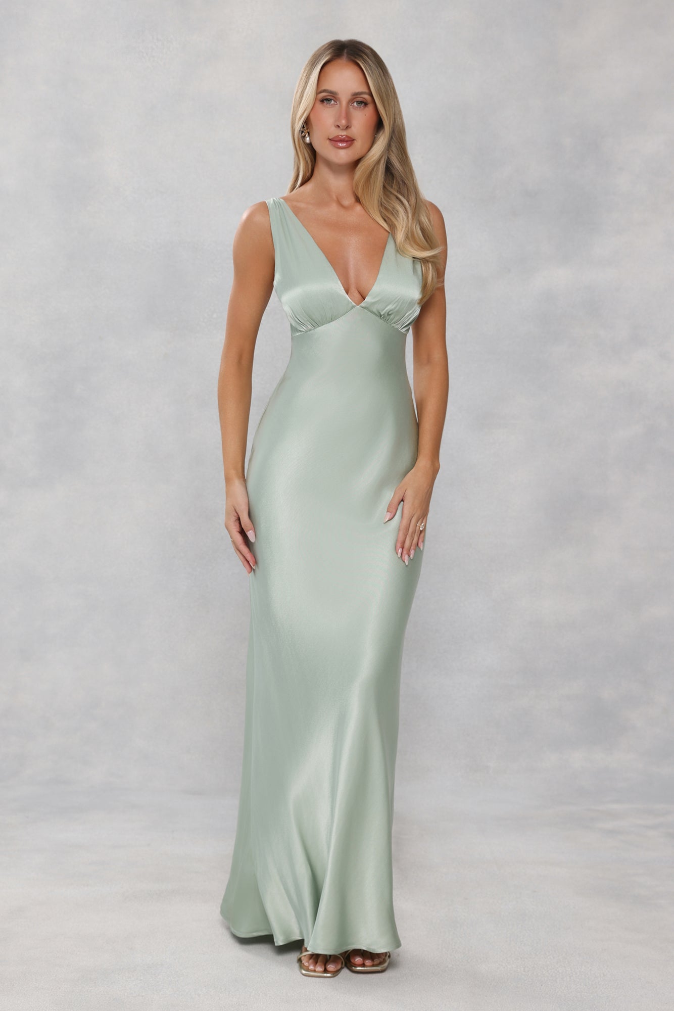 The Isabeau Satin Maxi Dress Sage Green