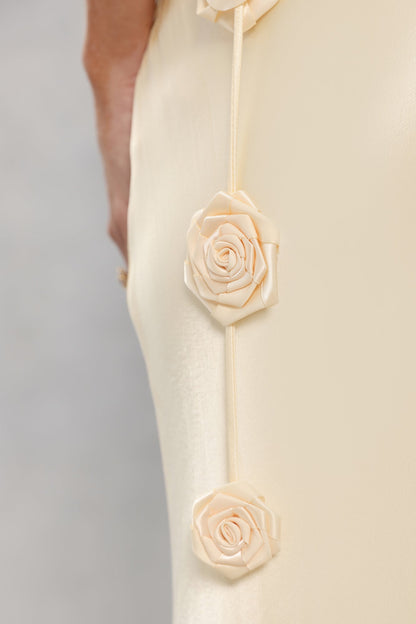The Flora Satin Maxi Dress Yellow