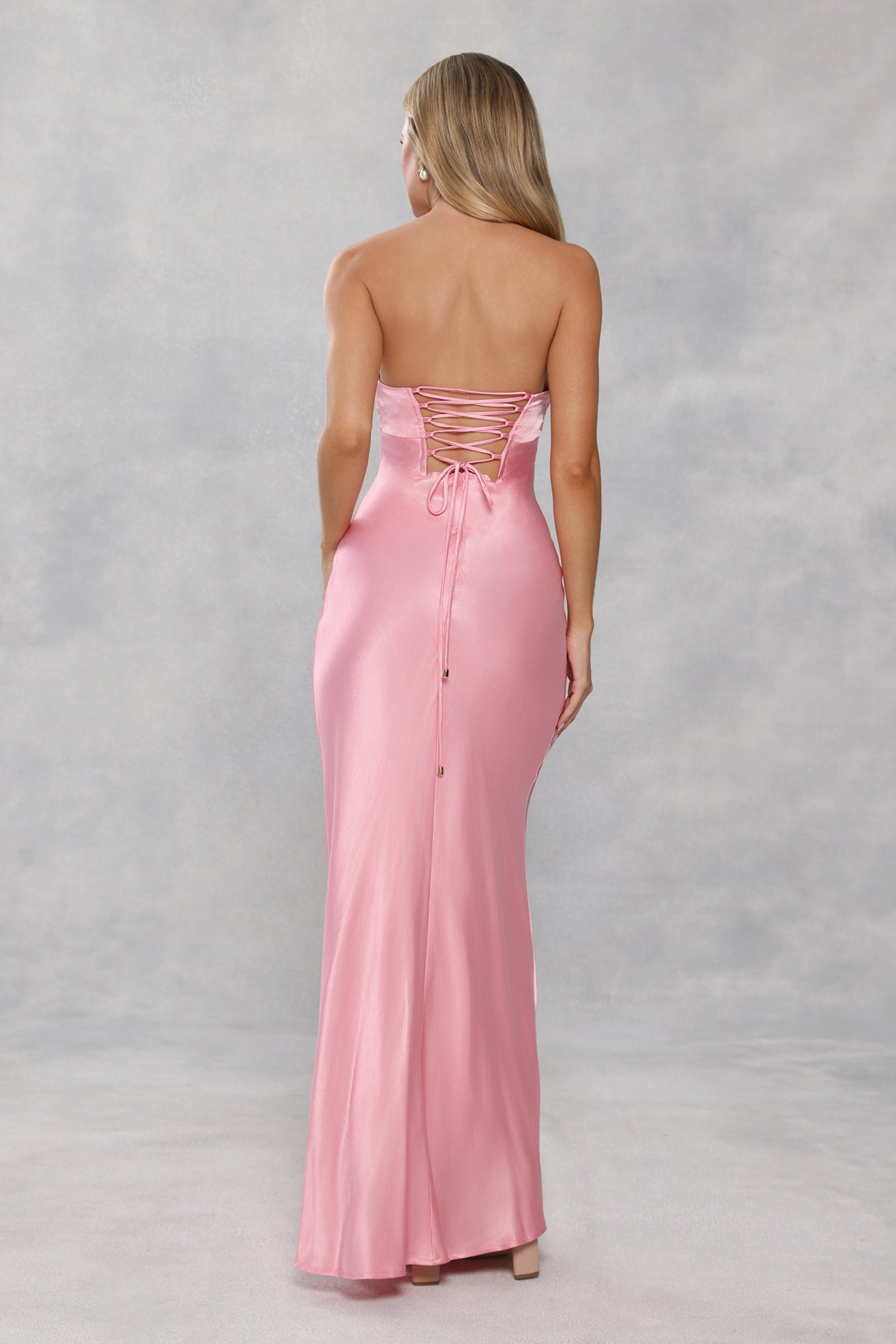 The Seraphina Strapless Satin Maxi Dress Candy Pink