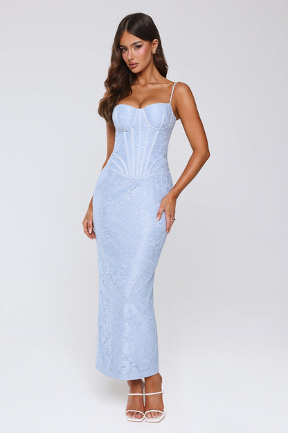 Fashionably Sleek Corset Maxi Dress Blue