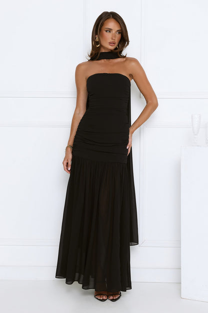 Soirée Glow Strapless Maxi Dress Black
