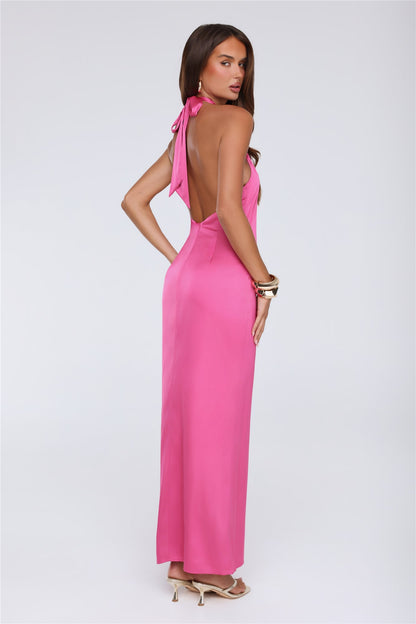 Outfit Energy Satin Halter Maxi Dress Pink