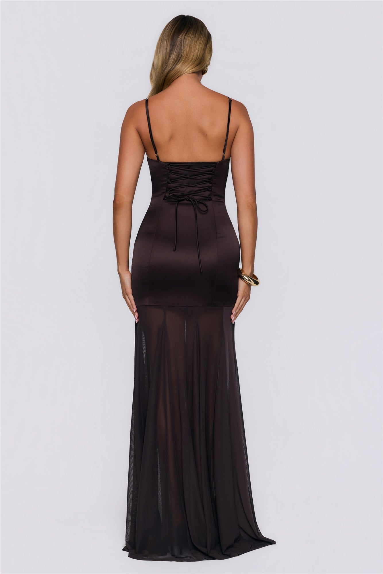 Elevated Vibes Satin Maxi Dress Chocolate