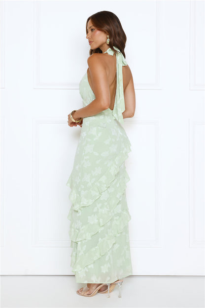 Scarlet Muse Halter Maxi Dress Green