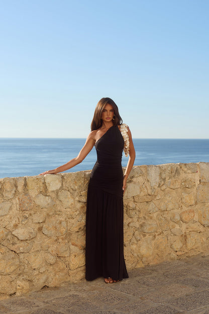 Spun In The Sun One Shoulder Maxi Dress Black