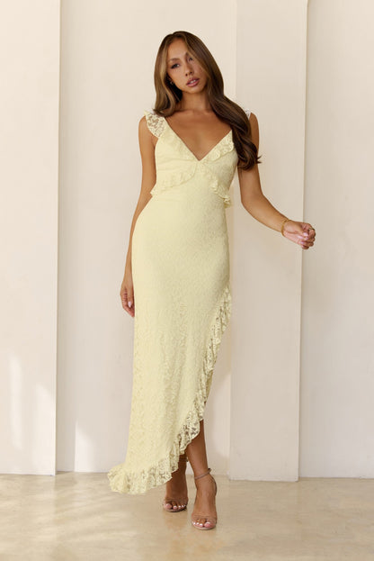 Enchanted By You Lace Midi Dress Yellow