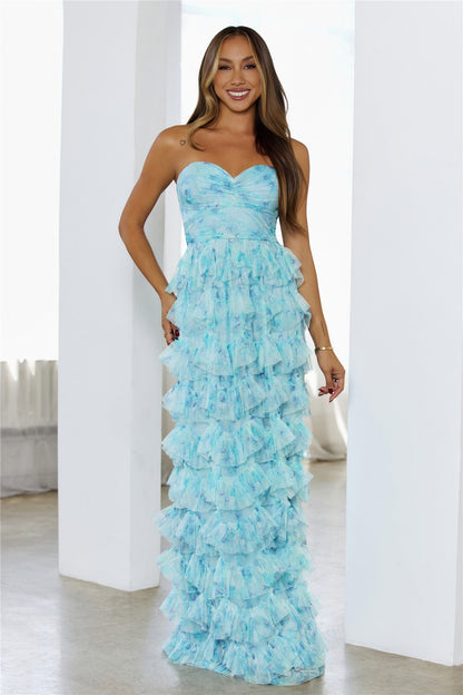 Festival Of You Strapless Tulle Maxi Dress Blue