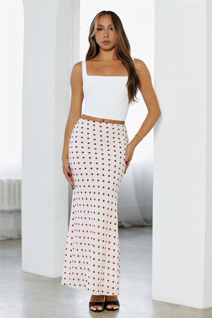 Sweet Moments Polka Dot Printed Maxi Skirt Cream Red