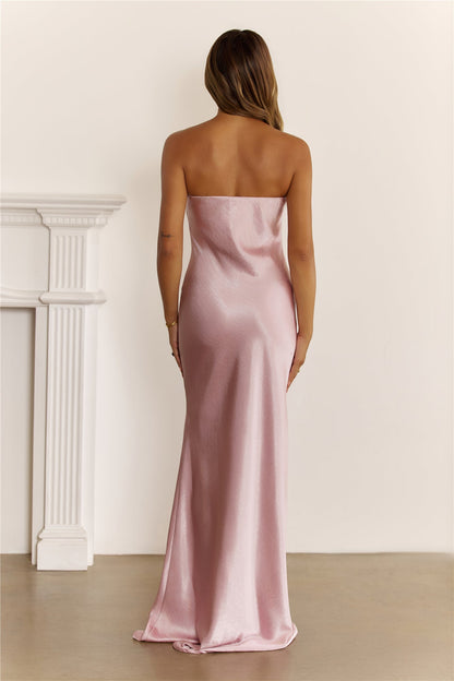 Stardom Moment Satin Strapless Maxi Dress Pink