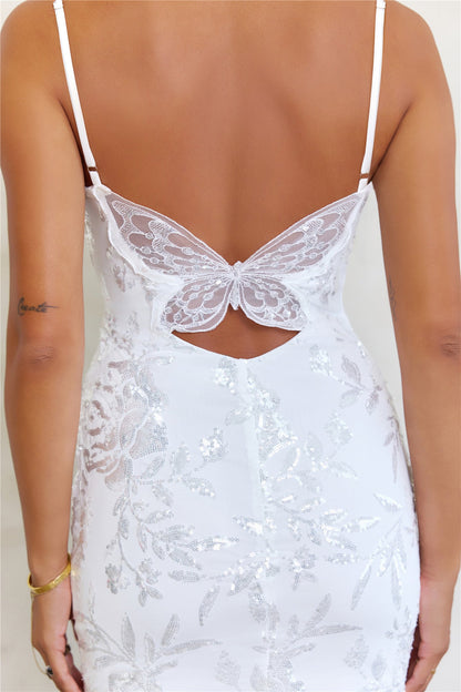 Sparkling Entrance Sequin Butterfly Mini Dress White