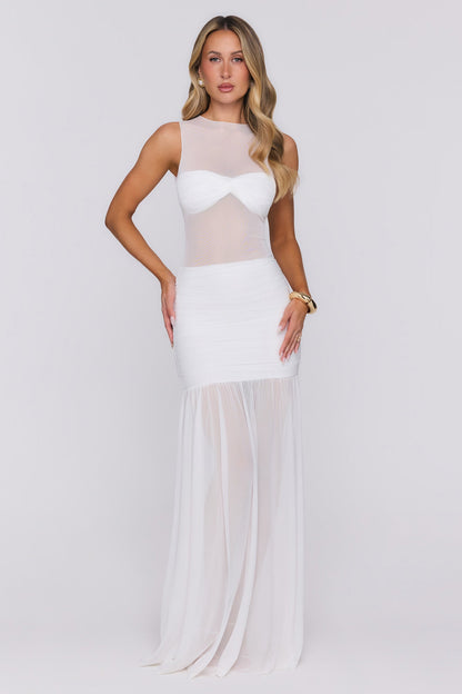 Sheer Glow Mesh Maxi Skirt Ivory