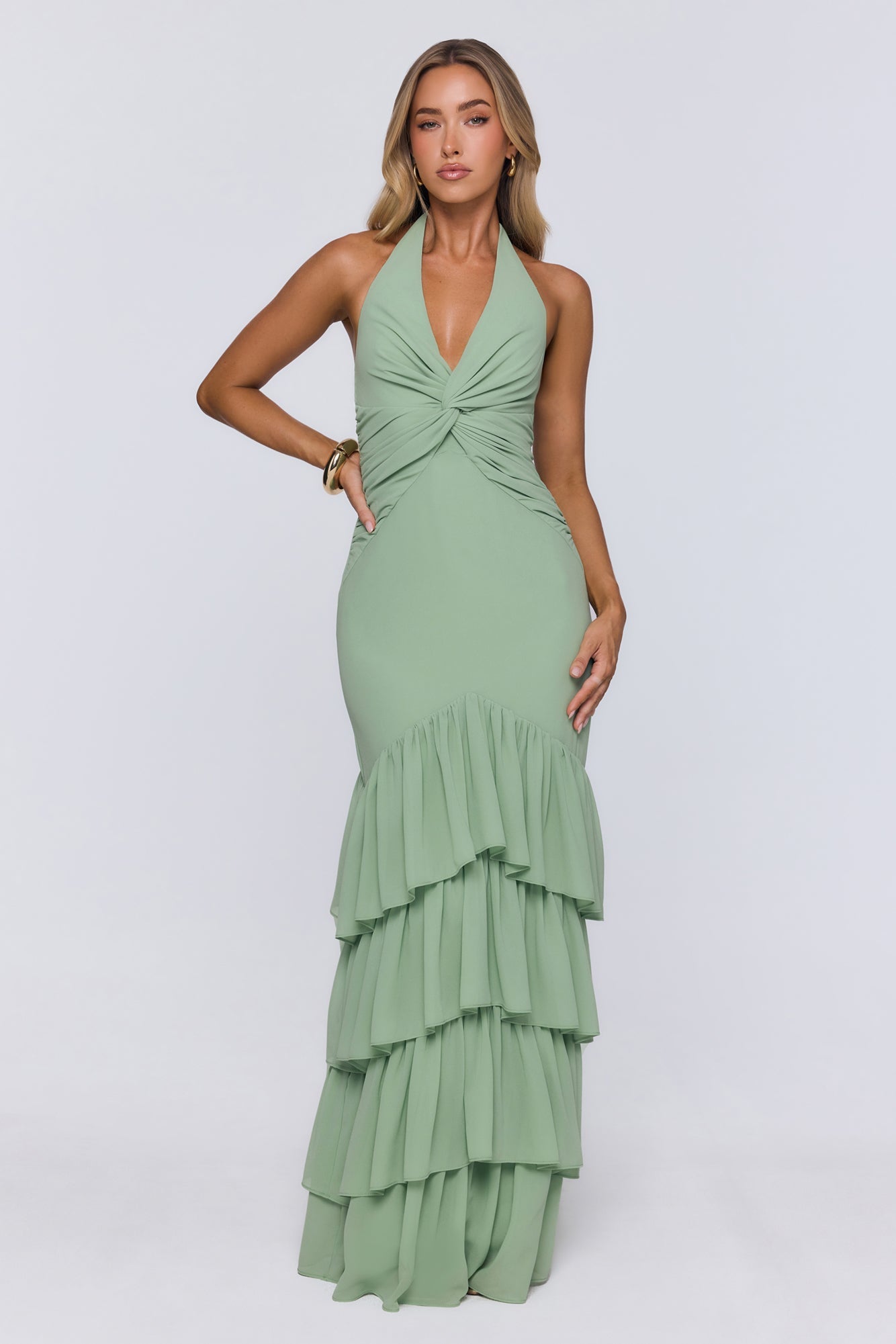 Pretty Moodboard Halter Maxi Dress Sage