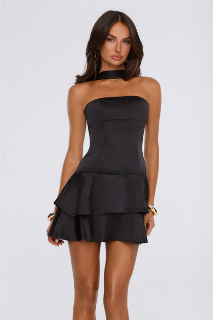 Summer Wardrobe Satin Mini Dress Black