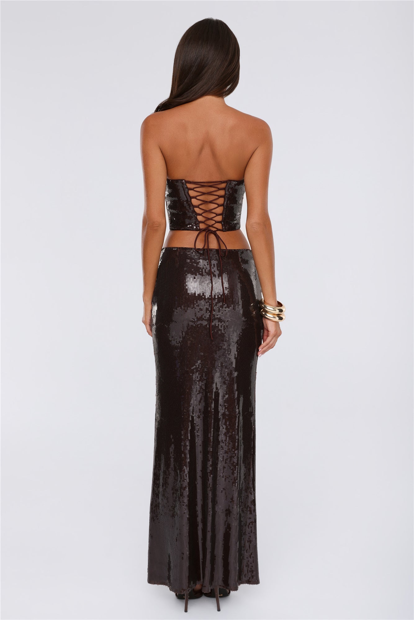 Shine Into Chic Sequin Maxi Skirt Chocolate