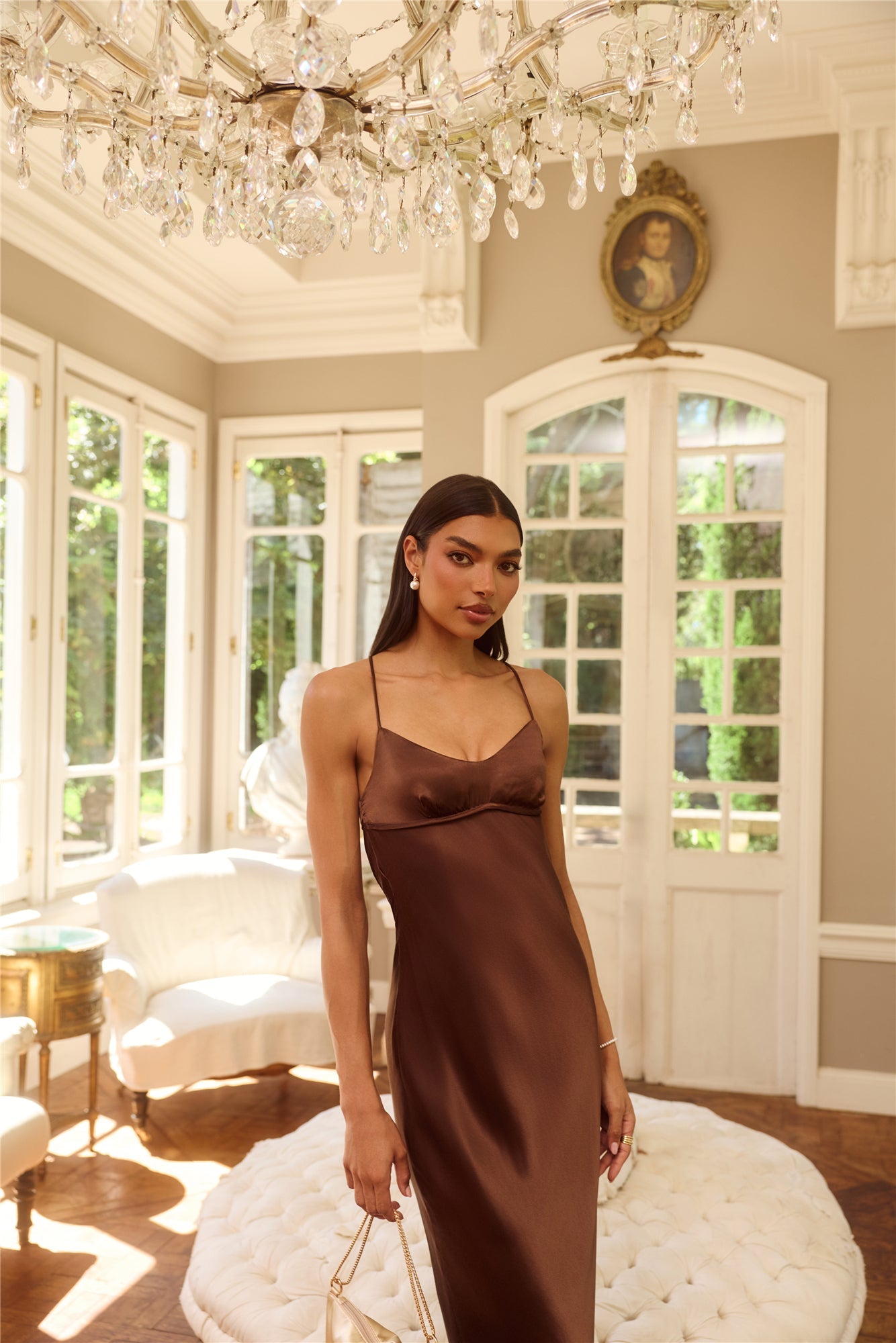 The Samara Satin Maxi Dress Chocolate Brown