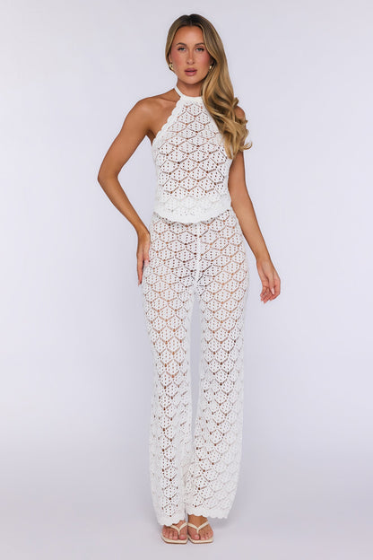 Palm Shade Halter Knit Top White